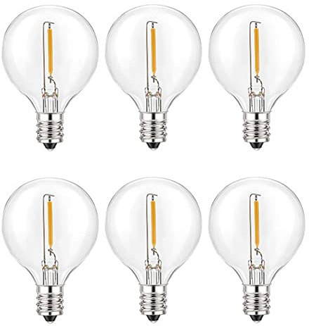 HUTSRAI 6Pcs G40 Led Ampoules de Remplacement, E12 Base de Vis Incassable LED Globe Ampoules pour Guirlandes Solaires Blanc Chaud