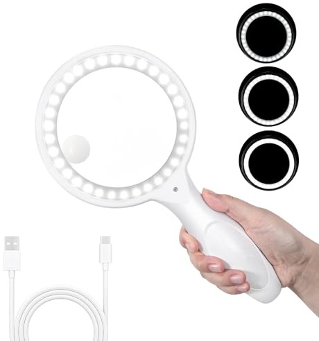 Lupe mit Licht, 60 Fach 33 LED Handlupe 30XLeselupe mit Licht, USB-Aufladung Lupe 3 Modi Leselupe für Senioren, Kinder, Juwelier, Hobbies