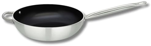 Elo 5166826 Wokpfanne 28 cm, Edelstahlpfanne, Aluminium-Pfanne, Antihaftpfanne, 28 cm, Küchenpfanne, geeignet für alle Herdarten, Aluminium, Edelstahl, Grau, Schwarz, 28 cm