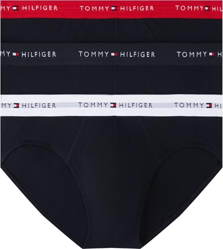 Tommy Hilfiger Culottes Lot de 3 Homme avec Ceinture à Motif Logo, Multicolore (des Sky/Primary Red/White), L