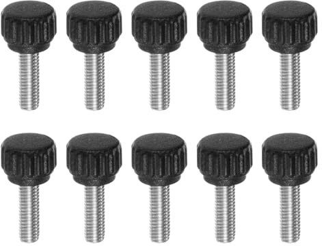 sourcing map 10pcs Knurled Clamping Knobs Thumb Screws M5 x 16mm Metric Male Thread 13mm Matte Plastic Head 304 Stainless Steel Stud Hand Threaded Knob Thumbscrew Handle, Black