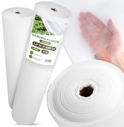 Manta Térmica Agrícola Protección Plantas 1,6 x 100m 17g Blanca Primavera Velo Protector Cosecha Crecimiento UV Hortalizas Protege Plantas y Hortalizas del Frío y el Viento Tela Antiheladas