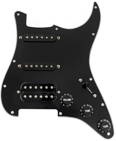 Musiclily Pro-SE ST-HSS-60SE Pre-wired Pickguard with Alnico 5 Pickups 5-Way Switch for Strat Style Electric Guitar, 3Ply Black