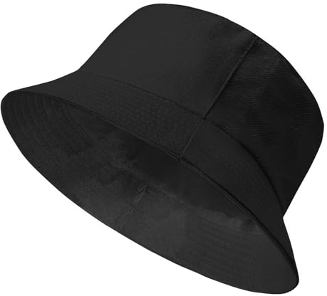 Xnova Cappello Pescatore da Sole Unisex Reversibile Bucket Hat da Pesca Portatile e Pieghevole Cotone UV Protezione Cappellino a Secchiello EstivoDonna Uomo (Nero, XL:64-66cm)
