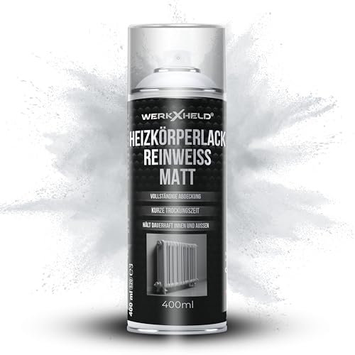 WerkXheld Heizkörperlack Reinweiß RAL 9010 matt – Speziallack für Heizkörper, Wasserrohre, Boiler und Metalloberflächen, Hitzebeständig, langlebiger Sprühlack, 400ml