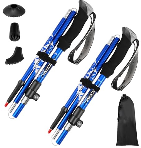Bâtons de randonnée Carbon bleu, bâtons de randonnée pliables ultralégers en aluminium réglables de 110 à 125 cm, bâtons de marche nordique pour femmes et hommes pour le ski et la randonnée