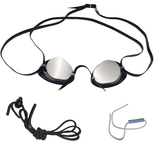 SwimmerShop Lunettes de natation miroir de type suédois – Lunettes de piscine avec bord en caoutchouc, anti-buée et protection UV – Modèle suédois pour nageurs professionnels – Argent