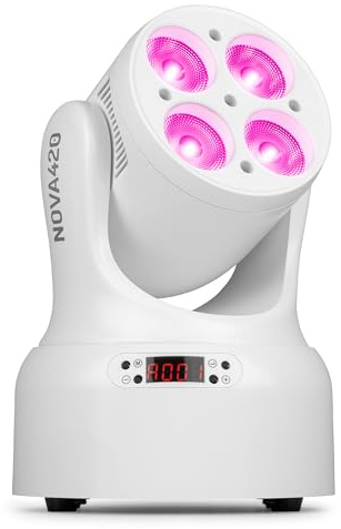BeamZ NOVA420-WH – Cabeza móvil LED Wash con 4 LED RGBW 20W, DMX, estroboscopio y programas automáticos – Foco led movil compacto para luces discoteca profesional y fiestas, color blanco