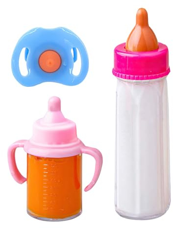 Bottiglia per bambola, set di giocattoli per infermieristici, include la scomparsa delle bottiglie di latte, ciucci grandi orecchie giocattolo di alimentazione realistico, per bambini e ragazze
