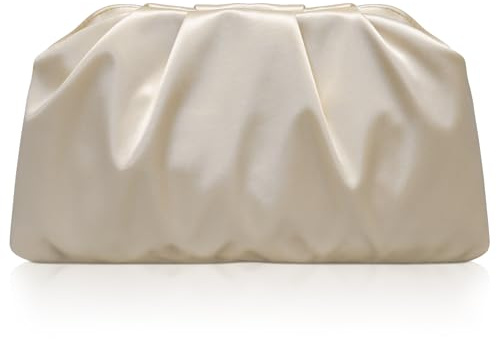 Larcenciel Bolso Mujer Champán, Elegante Bolso Fiesta Mujer con Cadena Desmontable, Clutch de Satén Carteras de Mano para Boda, Fiesta, Cóctel, 26.5 x 2.5 x 15 CM
