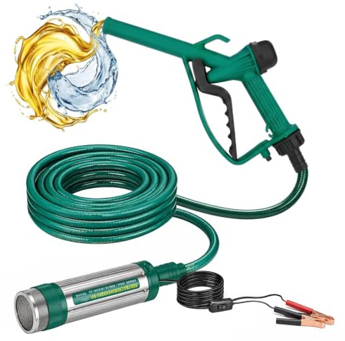 Kayuneed Dieselpump 12 V 30 l/min, självsugande värmeoljepump, bränslepump med 5 m slang och tapppistol, elektrisk oljepump främjar diesel, fotogen och vatten för lastbil, båt, traktorer, grävmaskin