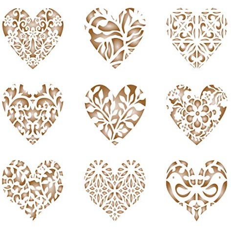 Stencils for Walls: Heart Coffee Set Stencil, 9 Designs - Barista for Decorating Cappuccino Coffee Latte Cupcakes Cakes Cookies Scrapbooking