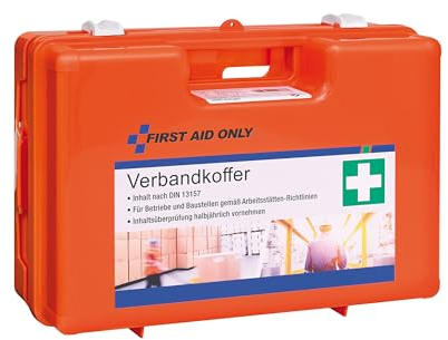 First Aid Only Cassetta Pronto Soccorso First Aid Only Con Maniglia, Din 13157, Inclusi Vetri Divisori, Supporto Per Parete, Viti E Tasselli, Arancione - 2130 Gr