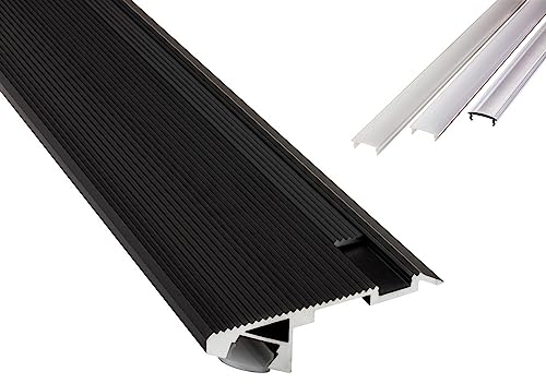 tktrading24 T-STA 30° LED Premium Treppenprofil Alu Profil Universell schwarz - 1m opal