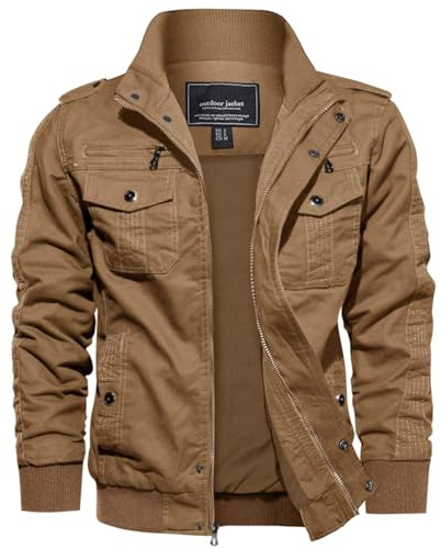EKLENTSON Veste de Travail Cargo pour Homme Coton Blousons avec Pochettes Multiples,Kaki,M