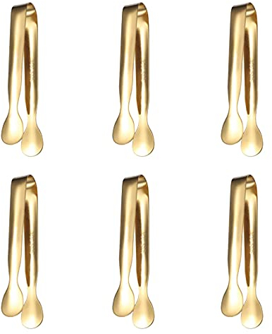 Raopuzi 6 Pcs Pince à Glaçons, 11cm Pince à Sucre en Acier Inoxydable Pince de Service Multifonctions pour Candy Bar Mariage Cuisine Anniversaire Parties (Or)
