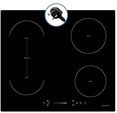 Cookology CIBP600 59cm Plug-in Induction Hob in Black - 4 Cooking Zones - Touch Control Panel - Bridging Function - Child safety Lock - Electric Plug Included