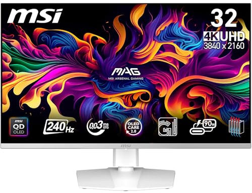 MSI MPG 321URXW QD-OLED Gaming Monitor 31,5 Zoll 4K UHD – Quantum Dot OLED 3840 x 2160, 240 Hz – 0,03 ms, 99 Purcent DCI-P3, DisplayHDR True Black 400, KVM, RGB – DP 1.4a, HDMI 2.1, USB Type-C