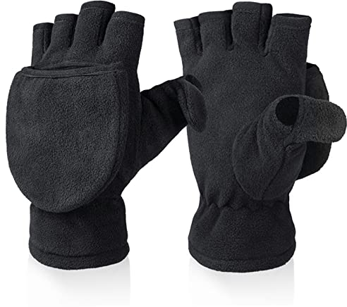 LUOFANG Winter Warme Halbfingerhandschuhe Fäustlinge mit Flip Cover Fleece Convertible Fingerlose Handschuhe Thermohandschuhe für Jungen Mädchen - S