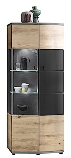 Homeface DERANO 032 Kleinevitrine Farbe: Braun/Grau - Modern - Glasvitrine - Kleiner Schrank - Schrankwand - B/H/T: 70,1 x 171,2 x 37,4