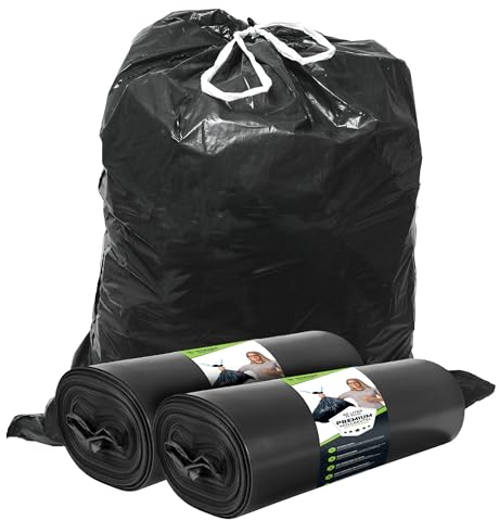 Sacs poubelle 60L noir avec FEUILLE - Résistant à la déchirure - Sacs poubelle XXL - 40 µ fort - LDPE recyclé - Grand sac poubelle - 60 litres -Ordures ménagères, industrie - 50 sacs - 2 rouleaux