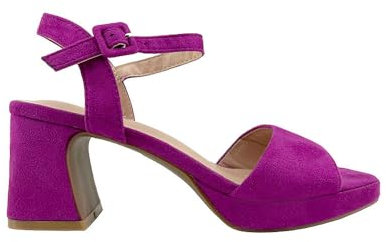 MODELISA - Sandalia Tacón Ancho Medio Hebilla Pulsera Tobillo Punta Abierta Mujer (Buganvilla, 37)