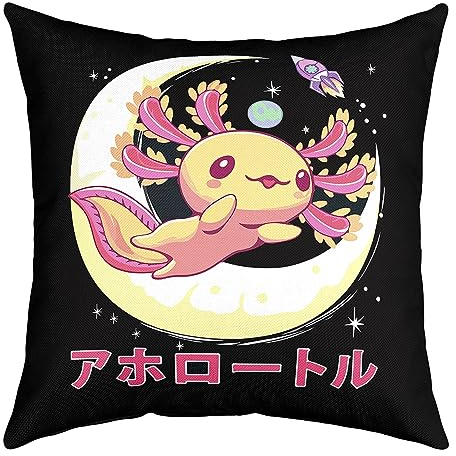 Set di 1 federa per cuscino per bambini con simpatico motivo Axolotl, motivo: salamandra, stile kawaii, oceano, mare, luna, spazio, adorabile rettile, set da 1, morbido, 55,8 x 55,9 cm