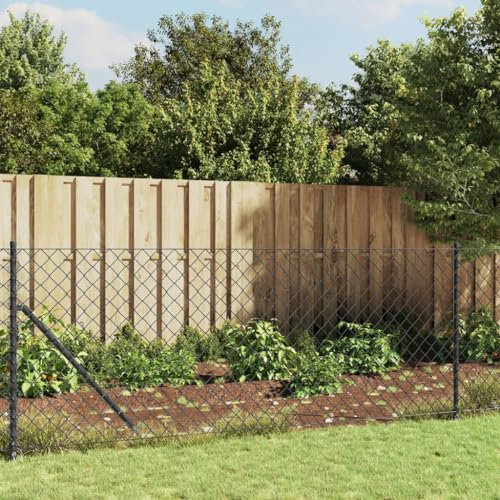 ARKEM Maschendrahtzaun mit Bodenflansch Gitterzaun Gartenzaun Metall Zaunelemente Maschendrahtzaun Pfosten Anthrazit 0,8x25 m