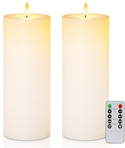 Homemory 10,2 cm x 25,4 cm Große Wasserdicht Outdoor Flackernden Flammenlose Kerzen, Batteriebetriebene LED Stumpenkerzen mit Fernbedienung und Timer, Long Lasting, Weiß, 2er-Set