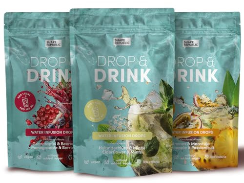 SHAPE REPUBLIC - 60 Wasser Drops - 3 fruchtige Geschmacksrichtungen - Zuckerfreie & Kalorienfreie Getränkewürfel - Geschmack für Wasser - Ideal für Trinkflaschen - Probierpaket