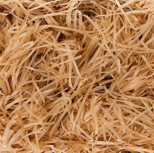 500 gramos Virutas de Papel para Regalos, Papel Triturado para Relleno, Tiras de Papel para Relleno, Proporcionar una Buena Decoración y Protección para los Regalos (Marrón, 500 gramos)