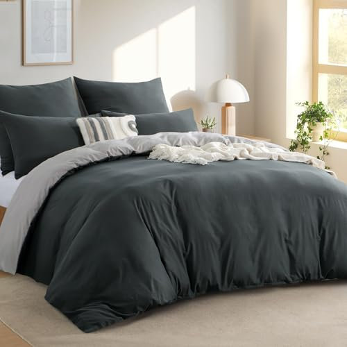 RUIKASI Bettwäsche 220x240 3teilig Grau Hellgrau - Premium Baumwollähnlich Wendebettwäsche Weich Vorgewaschene ÖKO-TEX, Zweifarbiger Bettbezug 240 x 220 Set mit 2 Kissenbezüge