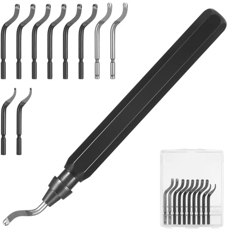 HSEAMALL Entgrater Werkzeug mit 11 Klingen, Handentgrater Werkzeugsatz für Stahl, Kupfer, Aluminium und Kunststoff, 3D-Druck Entgrater Metall (Schwarz, 11pcs)