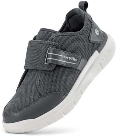 FitVille Mens Wide Fit Diabetic Shoe Adjustable Slipper | Mesh, Breathable, Non Slip, Slip On, Arch Support, for Swollen Feet, Walking