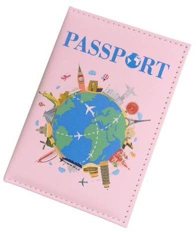 SamHeng Créatif Earth Porte-Passeport Housse Universel Cuir PU Couverture de Passeport Protège-Passeport Portefeuille de Voyage pour Femmes Hommes Cartes de Crédit Cartes d'embarquement (Rose)