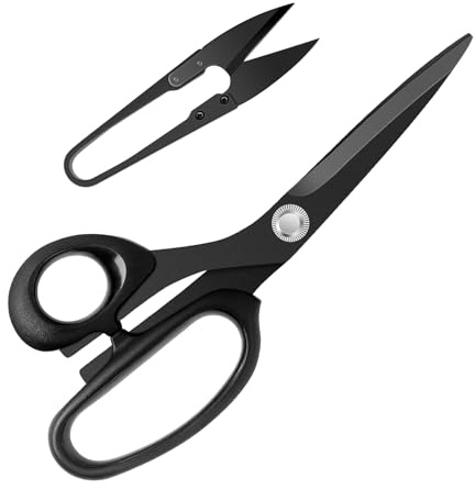 KUONIIY Forbici da cucito per mancini per tagliare la pelle, forbici da sartoria da 20,3 cm con lama in acciaio inossidabile, nere (cesoie a filo piccolo da 10,4 cm)