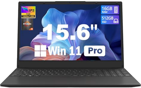 Azeyou 15.6 inch Laptop, Ryzen 3 3200U Processor Notebook Computer, 16GB RAM & 512GB PCle SSD Laptop, FHD+ Screen, Win 11 Pro Laptops, 4500mAh, Dual-Band WiFi, BT5.0, Full Function Type-C, Black