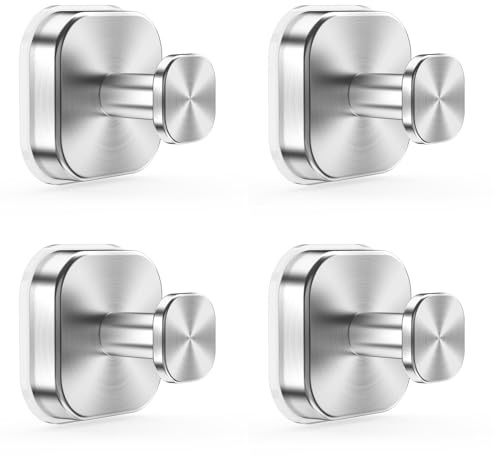 homeasy 4 Pièces Crochets Ventouse Puissants – Crochet Sans Perçage, Crochet Mural en Inox Étanche, Porte Serviette Mural pour Cuisine & Salle de Bain, Idéal pour Fenêtres et Surfaces Lisses, Argenté