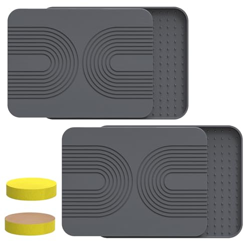 Kalawen Alfombrilla Escurreplatos con Tierra de Diatomeas para Secado Rápido, Alfombrilla Absorbente Cocina de Cocina Antideslizante, 2 Tapetes Secaplatos, 2 Bases de Silicona, Juego de 4 Piezas(Gris)