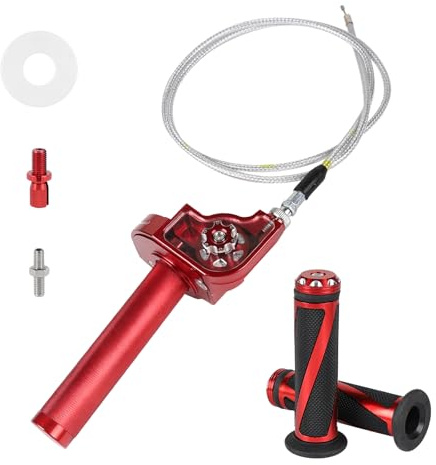 EXLECO Motorcykel gashandtag 22 mm CNC-Allu styrhandtag kit snabbroterande gasreglage med 1,2 m kabel och motorcykelhandtag, gashandtag ATV Dirt Bike röd