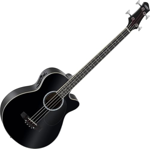 Classic Cantabile Short Scale Akustik Bass - 4 Saiten - Black Gloss Finish - Piezo Tonabnehmer & Cutaway - Decke aus Fichte - Boden & Zarge aus Okoume - Ideal für Einsteiger & Unplugged Sessions