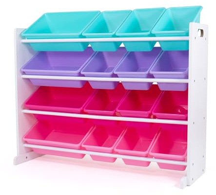 Humble Crew Supersized Toy Storage Organizer with 16 Removable Bins, White/Blue/Pink/Purple – Large Toy Storage for Toddlers Ideal for Kids' Rooms, Playrooms, and Nurseries - Modern Toy Bins for Kids