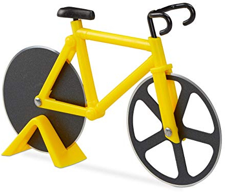 Relaxdays Roulette à pizza vélo découpe-pizza avec support coupe pâte Fixie coloré, jaune