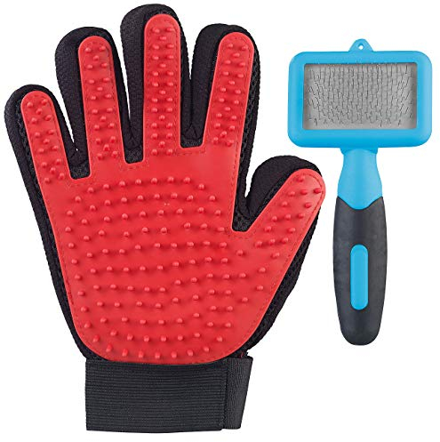 infactory Katzenhandschuh: 2in1-Fellpflege-Set für Hunde und Katzen mit Bürste und Handschuh (Katzenbürste Handschuh, Fellbürste Katze, Spitzer)