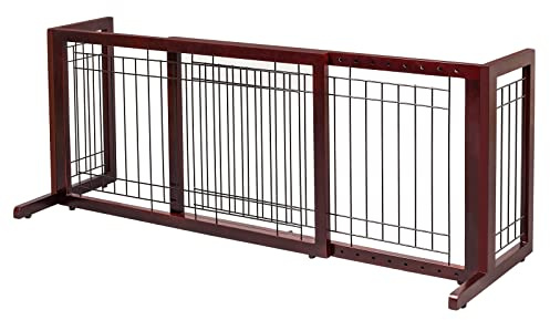 Bonnlo Free Standing Dog Gate, 37 - 68 Wide Pet Gate for Fireplace Stairs Doorways, Wooden Adjustable Pet Fence Indoor, Christmas Tree Gate (Cherry)