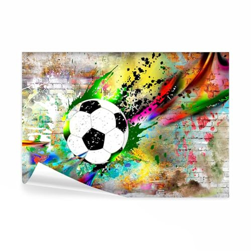 decomonkey - Papier Peint Panoramique Graffiti Football 350x256 cm - Décoration murale – Tapisserie décorative pour chambre salon - Brique graffiti coloré moderne football sport fond adolescent