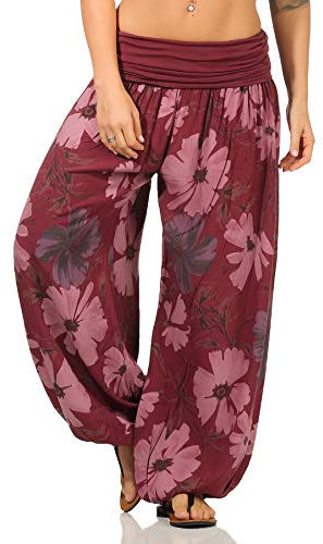 Sockenhimmel Sommerhose Flatterhose Haremshose Damen Sommerhosen Freizeithose Yogahose Urlaubshose Pumphose Aladinhosen (40-42, Bordeaux)