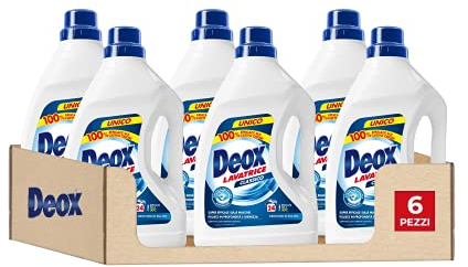 Deox - Detersivo Lavatrice Liquido Classico, 144 Lavaggi, Smacchia e Igienizza, con Formula Antiodore, 1200ml x 6 Confezioni