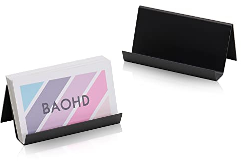 Visitenkartenhalter für Schreibtisch, Visitenkartenhalter, Display, Visitenkartenständer, Schreibtisch, moderner Metall-Organizer, 2 Stück, schwarz