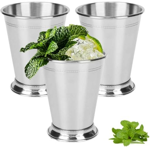 Lot de 3 tasses à cocktail Mint Julep, en acier inoxydable, mélangées pour boissons, bar, bière, doseur cocktail, verre doseur cocktail, 382,7 g/400 ml